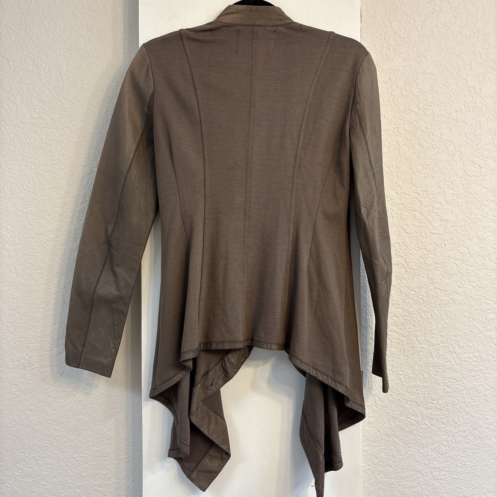 Illia Light Brown Leather & Knit Open Cardigan Jacket Sz 4 USA Boho Western - Picture 2 of 14